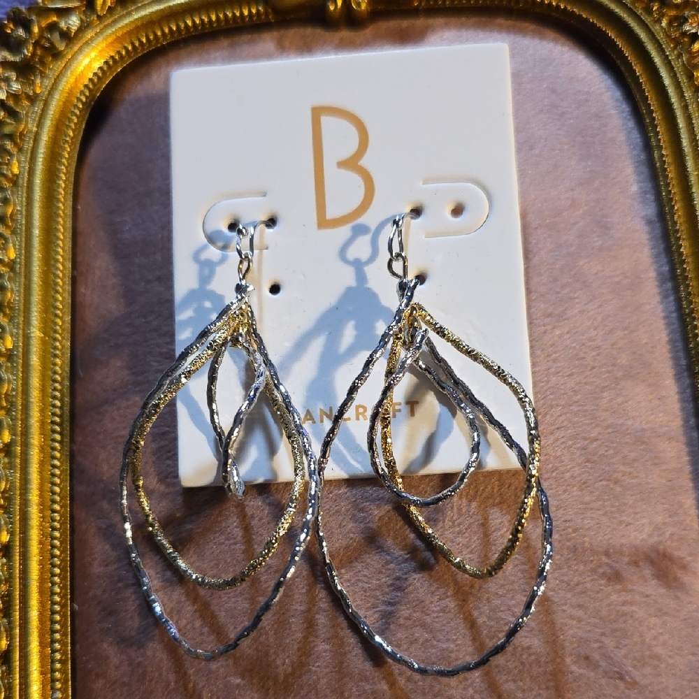 Bancroft Silver and Gold Teardrop Dangle Earrings NWT